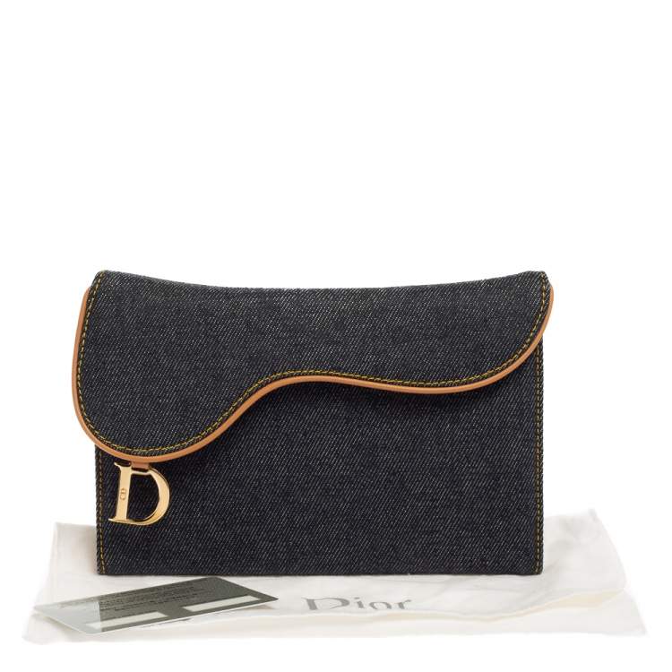Pre Owned Dior Navy Blue Denim Saddle Trifold Continental Wallet