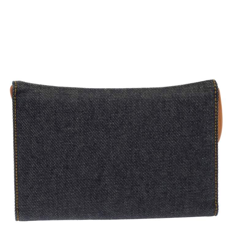 Pre Owned Dior Navy Blue Denim Saddle Trifold Continental Wallet