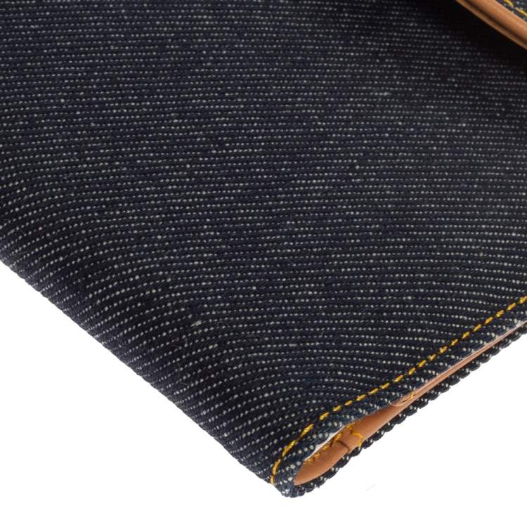Pre Owned Dior Navy Blue Denim Saddle Trifold Continental Wallet