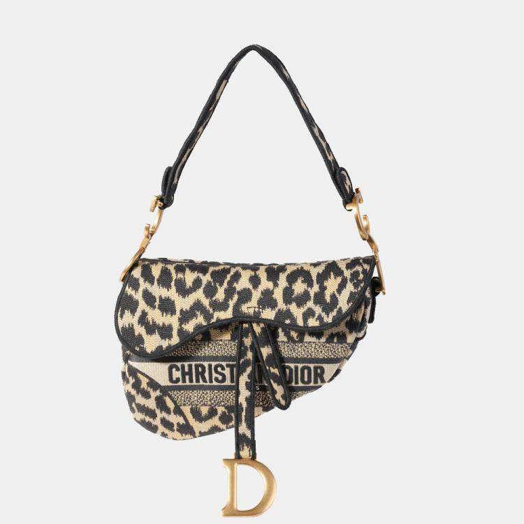 Pre Owned Dior Beige Leather Multicolor Mizza Embroidery Saddle Hobo Bag