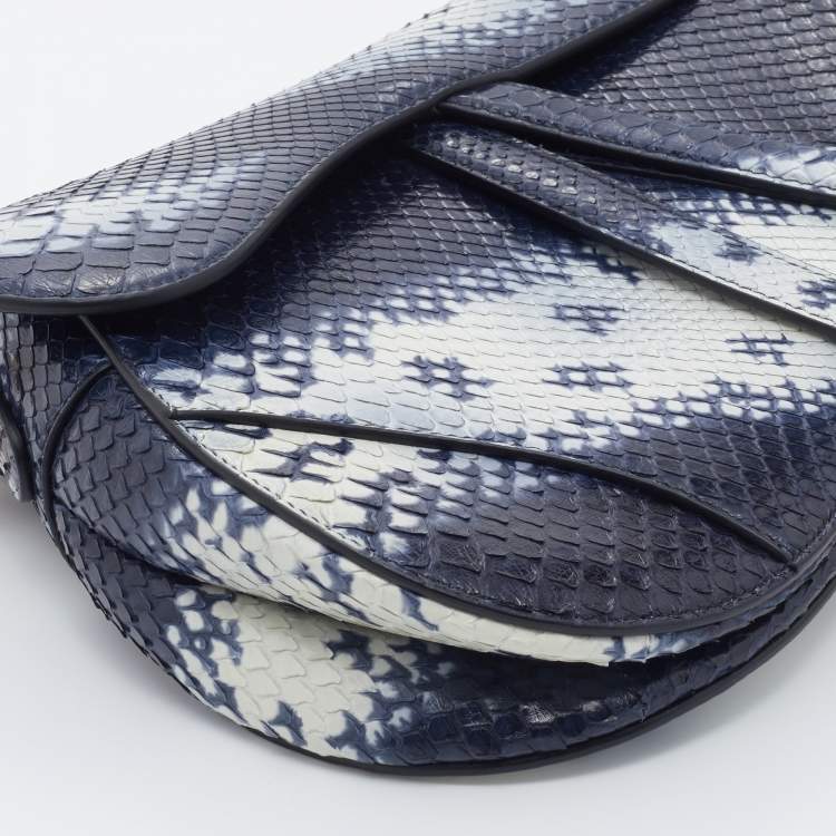 Pre Owned Dior Navy Blue/White Python Saddle Shoulder Bag