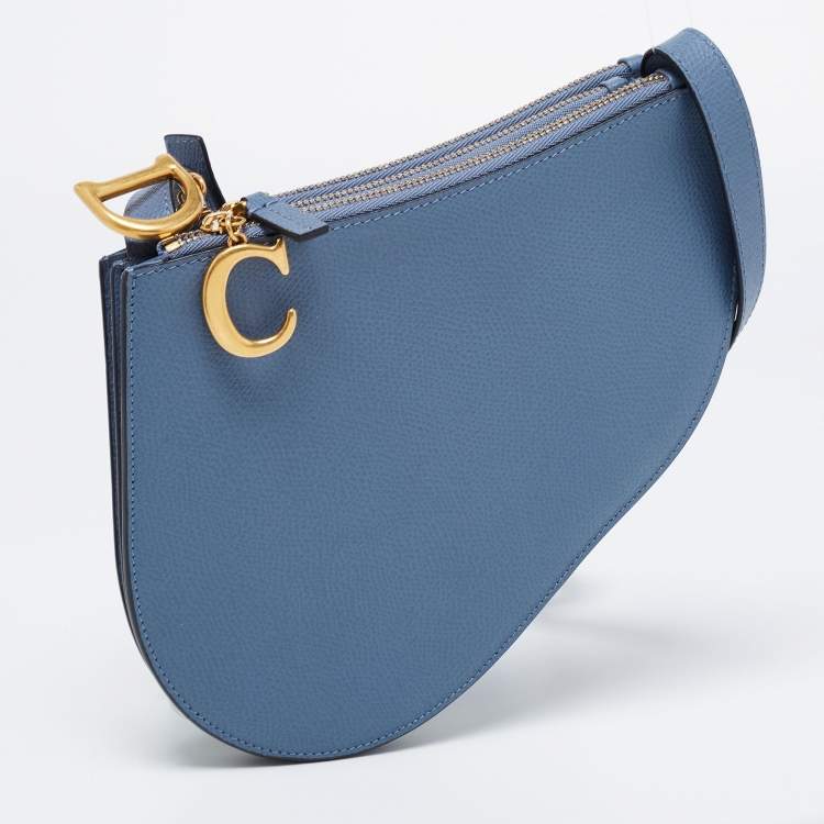 Pre Owned Dior Blue Leather Saddle Triple Zip Crossbody Bag