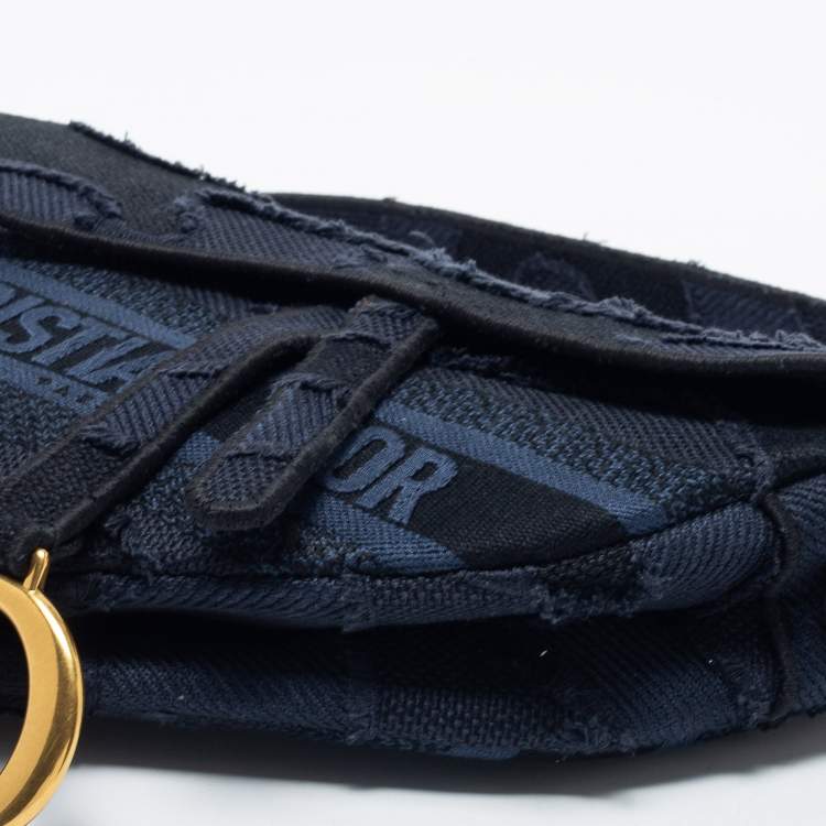 Pre Owned Dior Navy Blue Canvas Camouflage Embroidered Saddle Bag