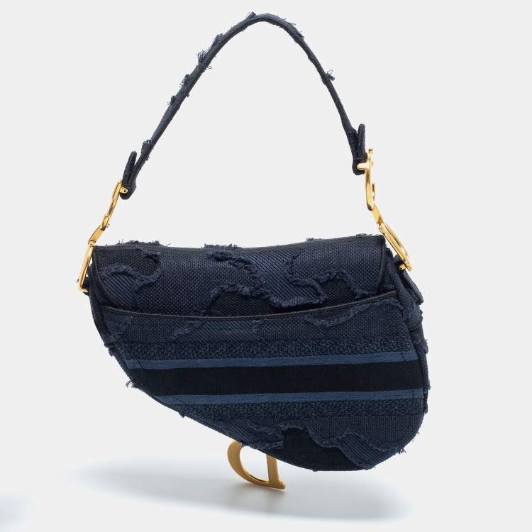 Pre Owned Dior Navy Blue Canvas Camouflage Embroidered Saddle Bag