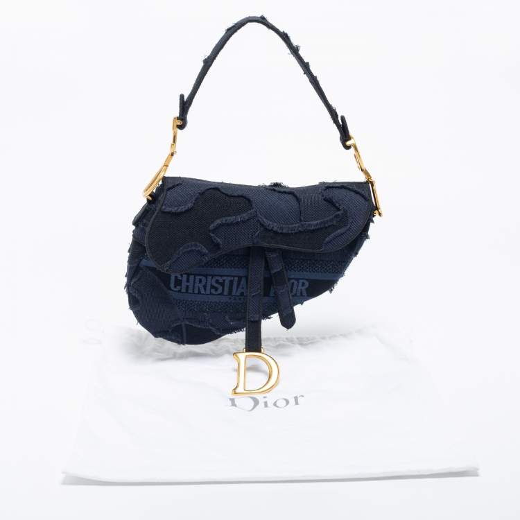 Pre Owned Dior Navy Blue Canvas Camouflage Embroidered Saddle Bag