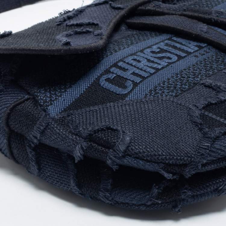 Pre Owned Dior Navy Blue Canvas Camouflage Embroidered Saddle Bag