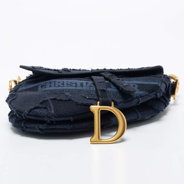 Pre Owned Dior Navy Blue Canvas Camouflage Embroidered Saddle Bag