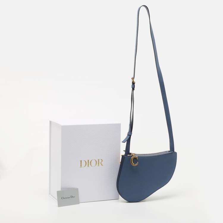 Pre Owned Dior Blue Leather Saddle Triple Zip Crossbody Bag