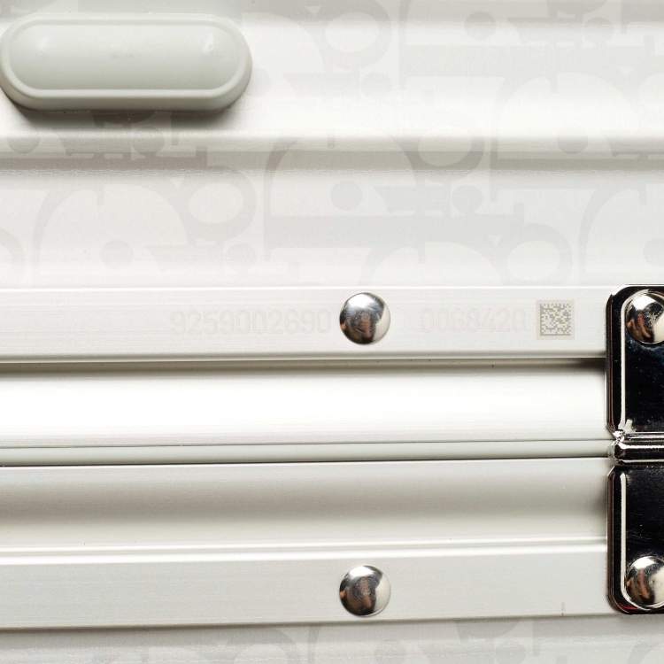 Pre Owned Dior X Rimowa Grey Oblique Aluminum 4 Wheel Cabin Suitcase