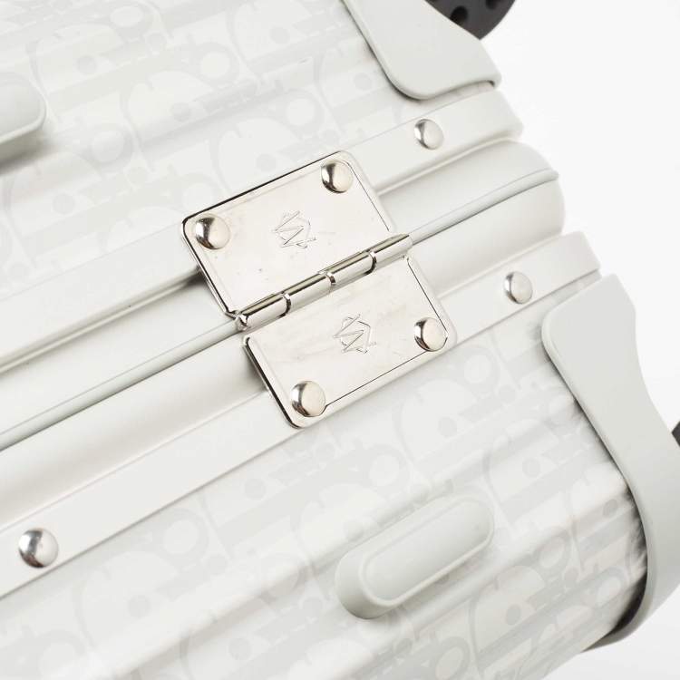 Pre Owned Dior X Rimowa Grey Oblique Aluminum 4 Wheel Cabin Suitcase