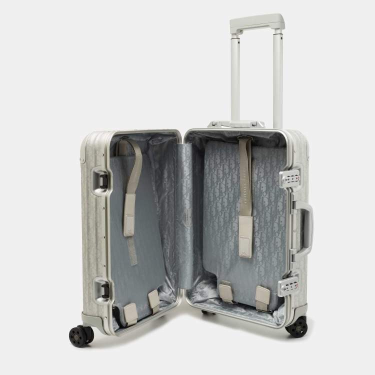 Pre Owned Dior X Rimowa Grey Oblique Aluminum 4 Wheel Cabin Suitcase