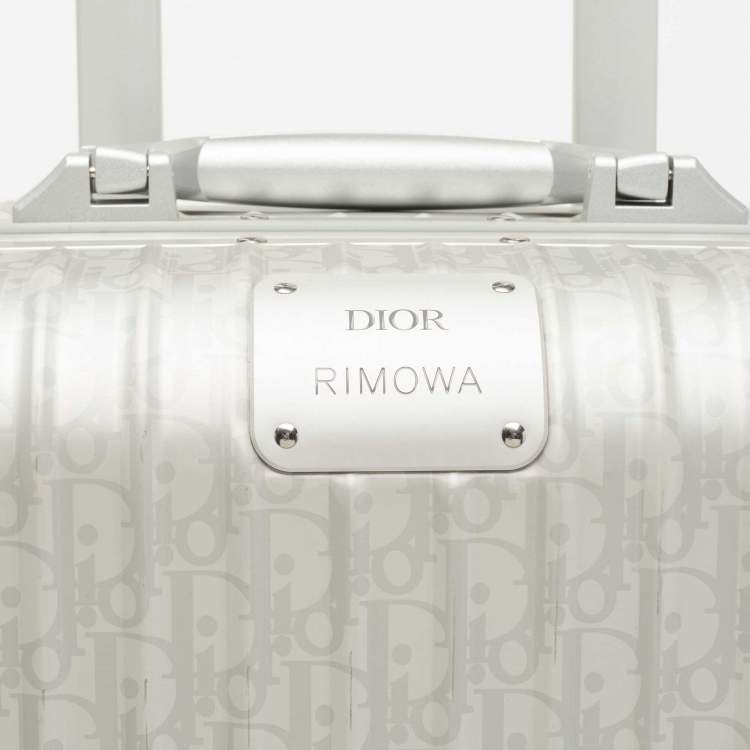 Pre Owned Dior X Rimowa Grey Oblique Aluminum 4 Wheel Cabin Suitcase