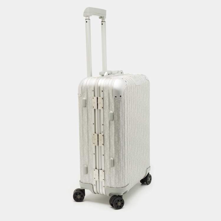 Pre Owned Dior X Rimowa Grey Oblique Aluminum 4 Wheel Cabin Suitcase
