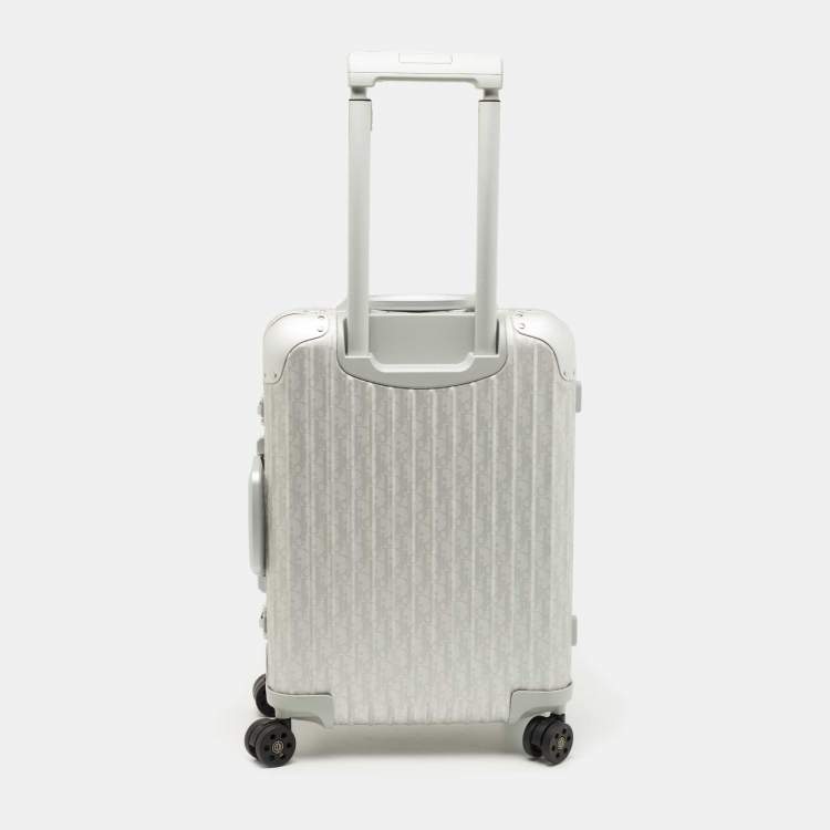 Pre Owned Dior X Rimowa Grey Oblique Aluminum 4 Wheel Cabin Suitcase