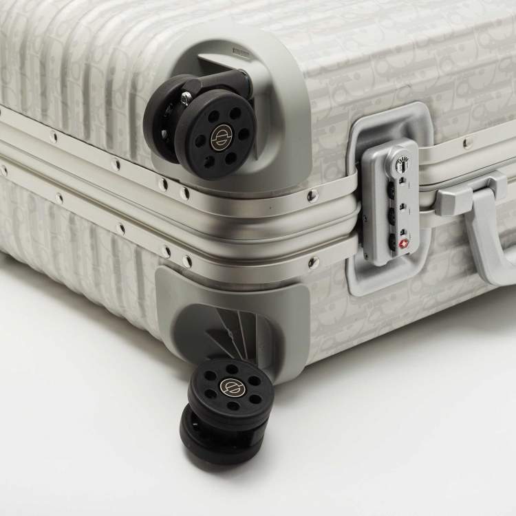 Pre Owned Dior X Rimowa Grey Oblique Aluminum 4 Wheel Cabin Suitcase