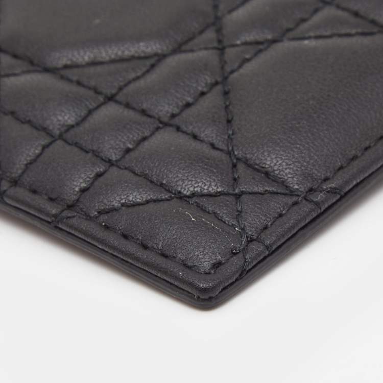 Pre Owned Dior Black Cannage Leather Lady Dior Card Holder