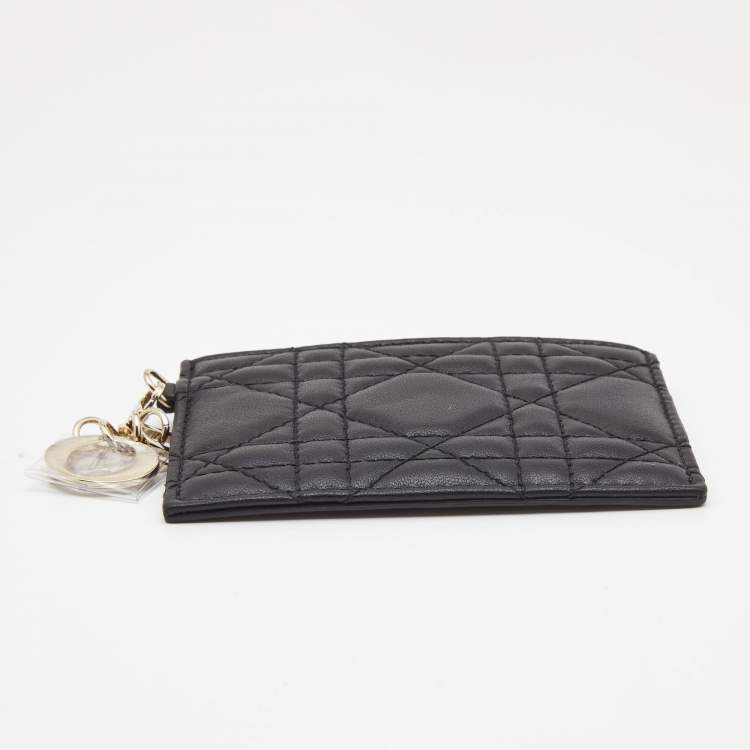 Pre Owned Dior Black Cannage Leather Lady Dior Card Holder