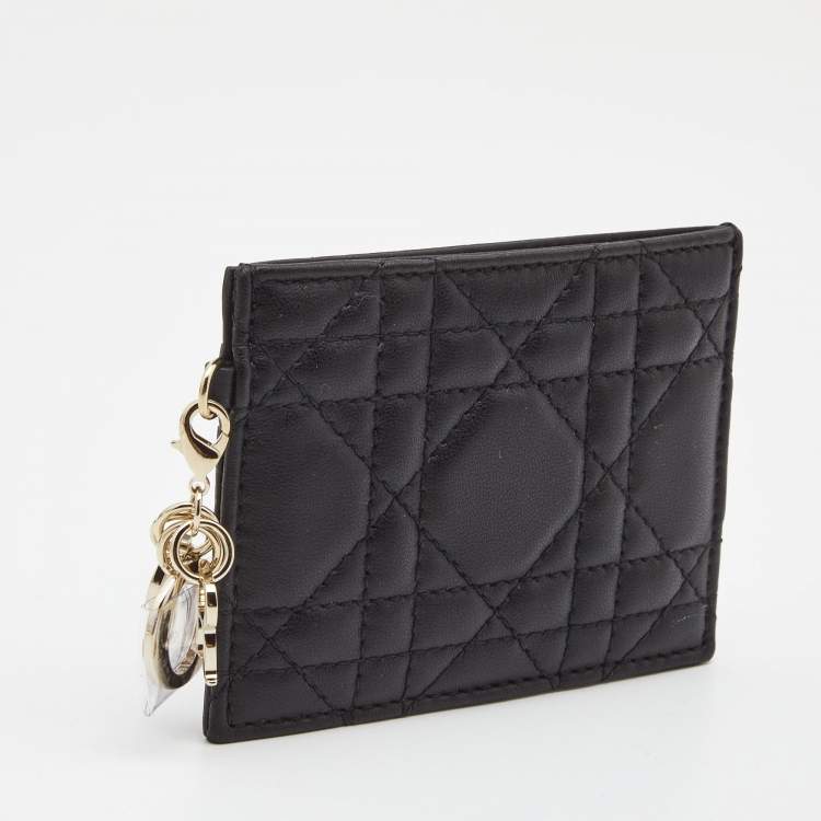 Pre Owned Dior Black Cannage Leather Lady Dior Card Holder