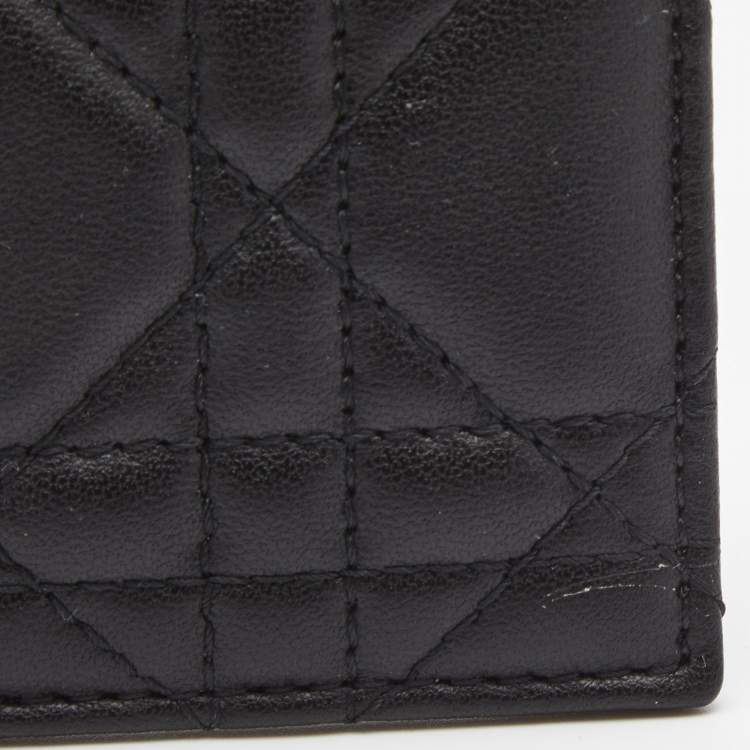Pre Owned Dior Black Cannage Leather Lady Dior Card Holder