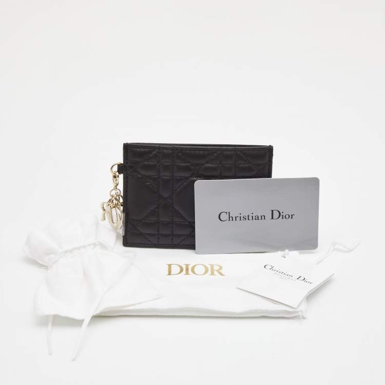 Pre Owned Dior Black Cannage Leather Lady Dior Card Holder