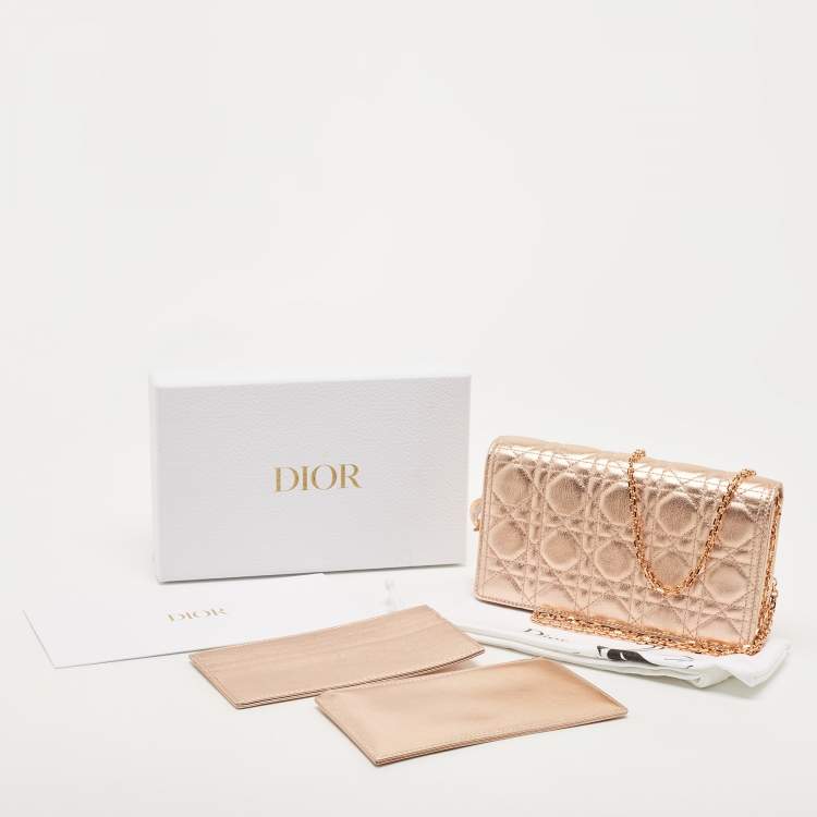 Pre Owned Dior Rose Gold Cannage Leather Lady Dior Pouch 