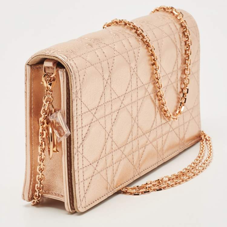 Pre Owned Dior Rose Gold Cannage Leather Lady Dior Pouch 