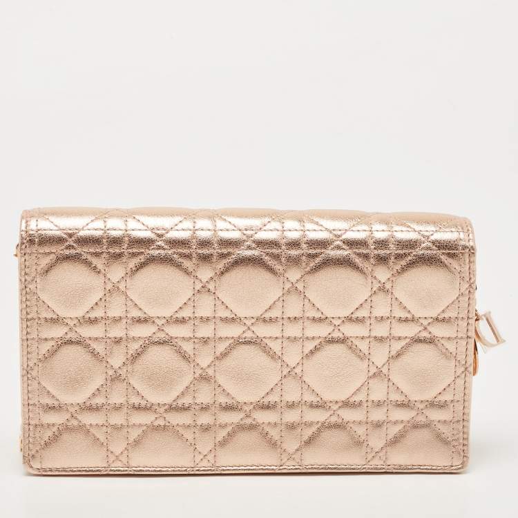 Pre Owned Dior Rose Gold Cannage Leather Lady Dior Pouch 
