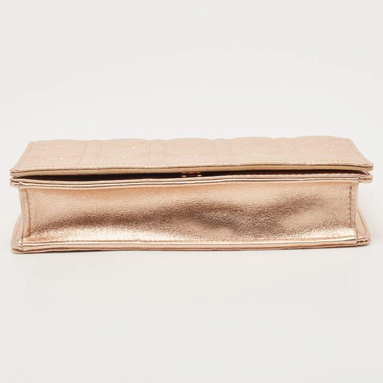 Pre Owned Dior Rose Gold Cannage Leather Lady Dior Pouch 