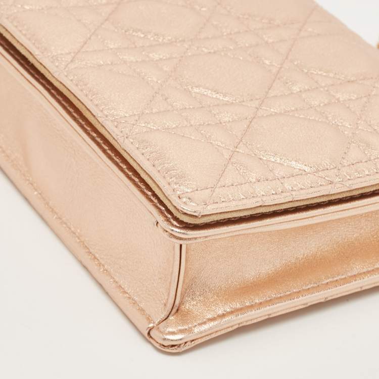 Pre Owned Dior Rose Gold Cannage Leather Lady Dior Pouch 