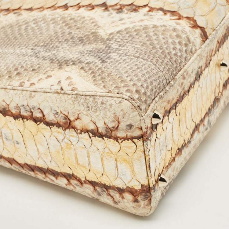 Pre Owned Dior Gold/Beige Python Large Lady Dior Tote