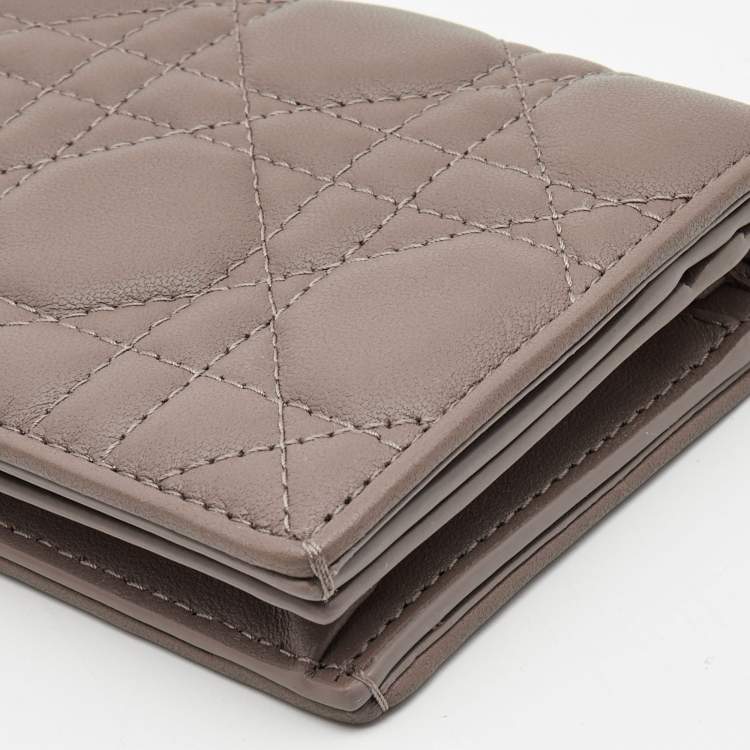 Pre Owned Dior Beige Leather Mini Lady Dior Wallet