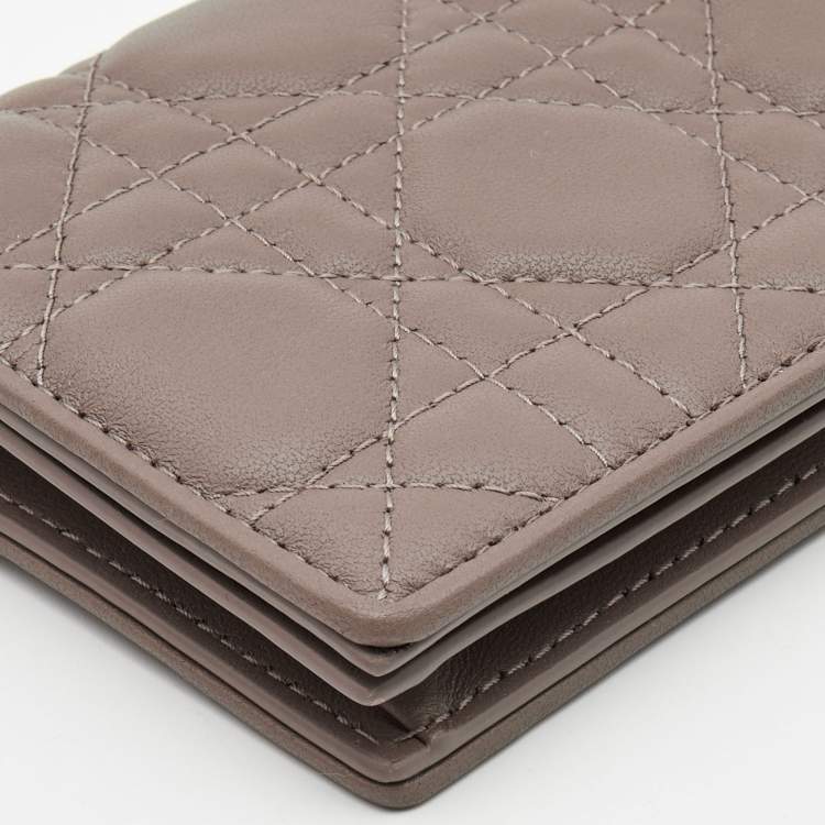 Pre Owned Dior Beige Leather Mini Lady Dior Wallet