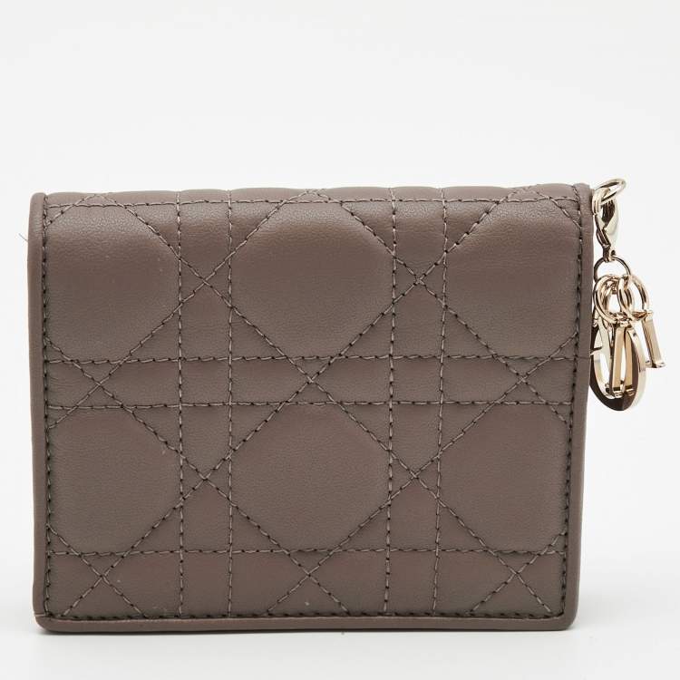 Pre Owned Dior Beige Leather Mini Lady Dior Wallet