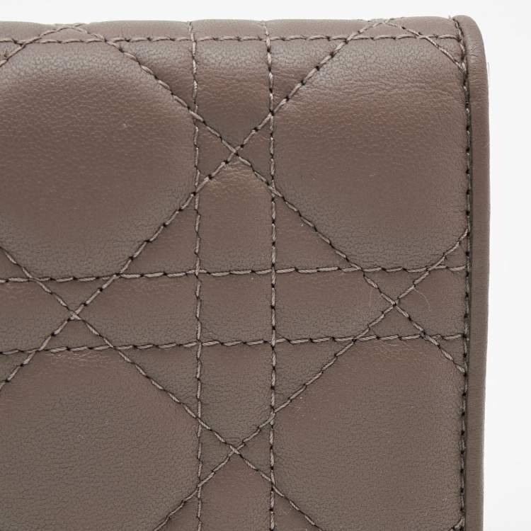 Pre Owned Dior Beige Leather Mini Lady Dior Wallet