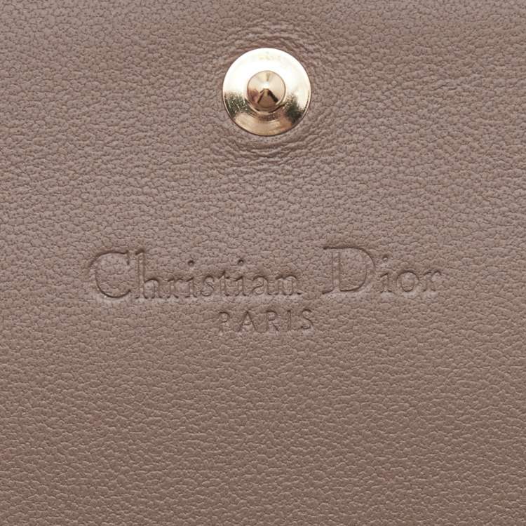 Pre Owned Dior Beige Leather Mini Lady Dior Wallet