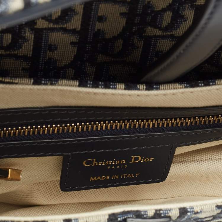 Pre Owned Dior Blue Oblique Canvas and Leather Saddle Bag