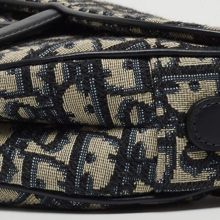 Pre Owned Dior Blue Oblique Canvas and Leather Saddle Bag