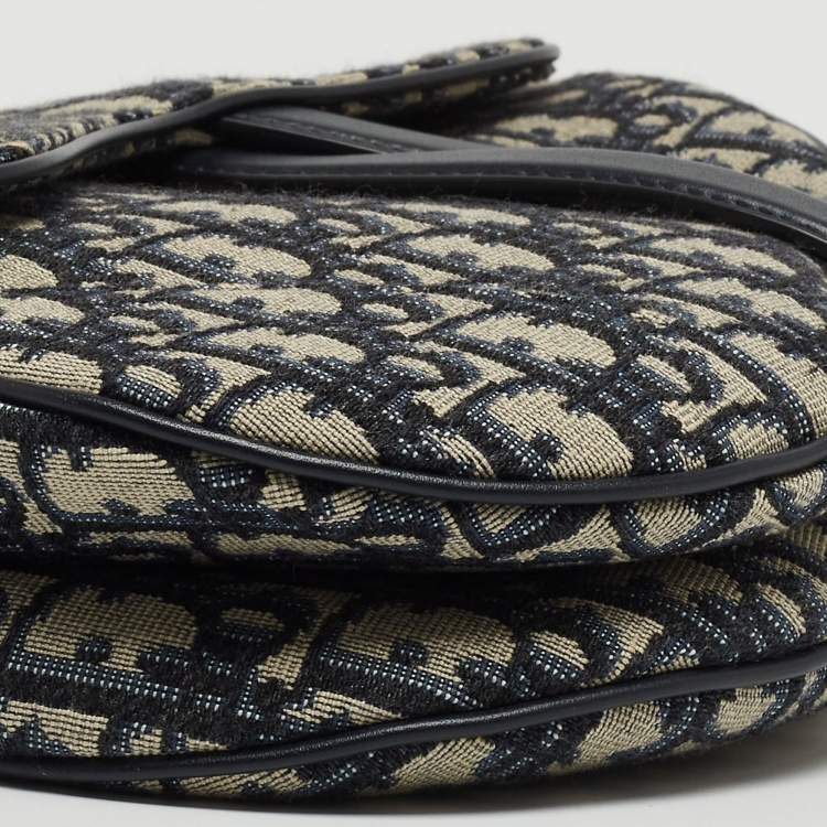 Pre Owned Dior Blue Oblique Canvas and Leather Saddle Bag