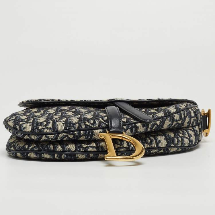 Pre Owned Dior Blue Oblique Canvas and Leather Saddle Bag