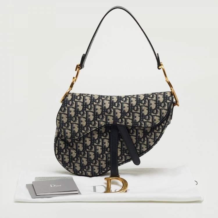 Pre Owned Dior Blue Oblique Canvas and Leather Saddle Bag