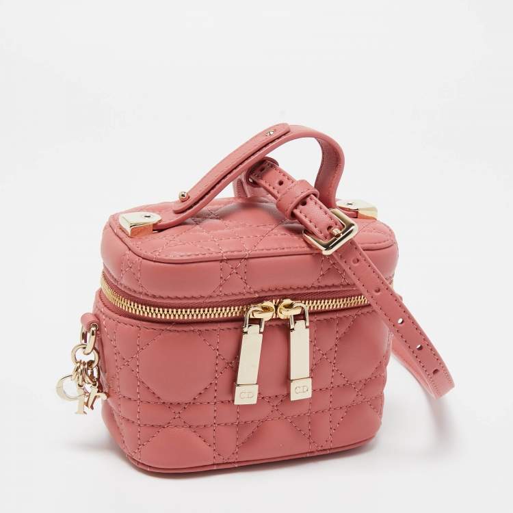 Pre Owned Dior Pink Cannage Leather Lady Dior Micro Vanity Case