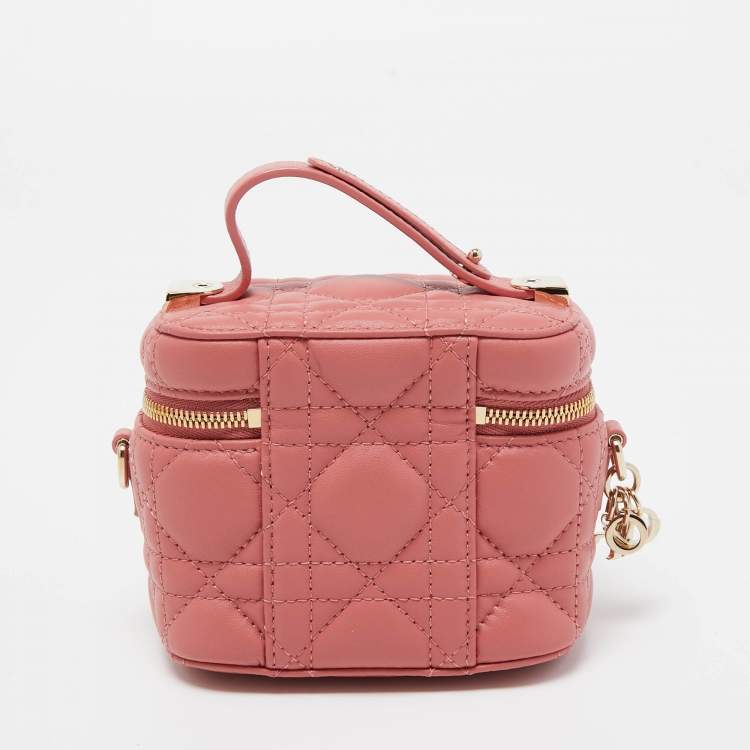 Pre Owned Dior Pink Cannage Leather Lady Dior Micro Vanity Case