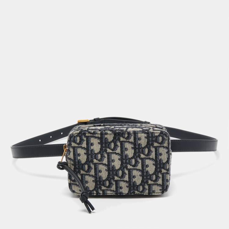 Pre Owned Dior Blue/White Oblique Jacquard Belt Pouch 