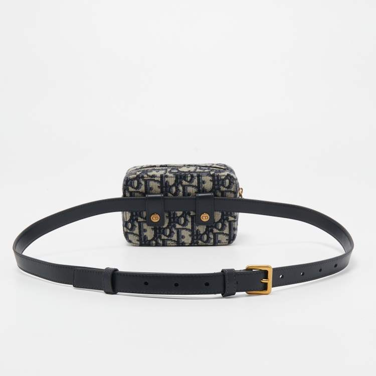Pre Owned Dior Blue/White Oblique Jacquard Belt Pouch 