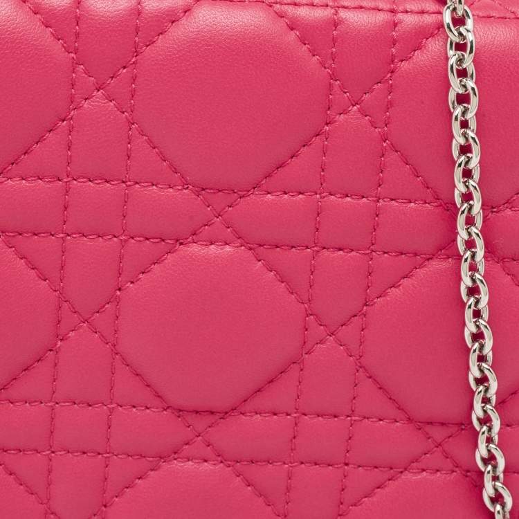 Pre Owned Dior Pink Leather Lady Dior Chain Pouch