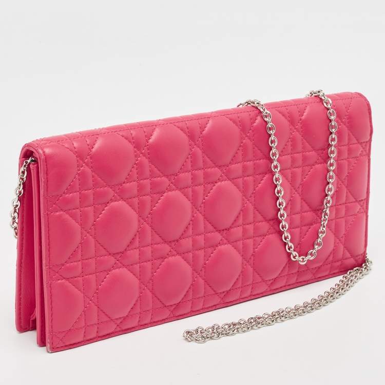 Pre Owned Dior Pink Leather Lady Dior Chain Pouch