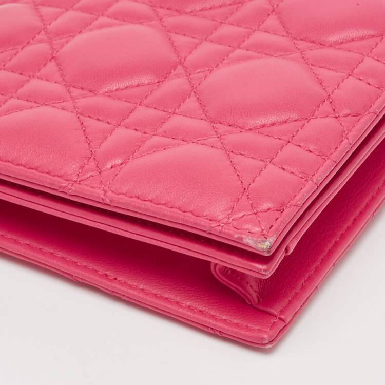 Pre Owned Dior Pink Leather Lady Dior Chain Pouch