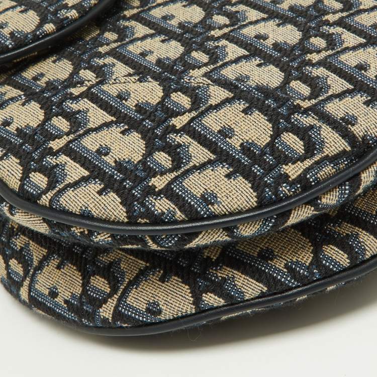 Pre Owned Dior Navy Blue Oblique Canvas and Leather Saddle Bag