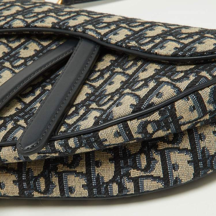 Pre Owned Dior Navy Blue Oblique Canvas and Leather Saddle Bag