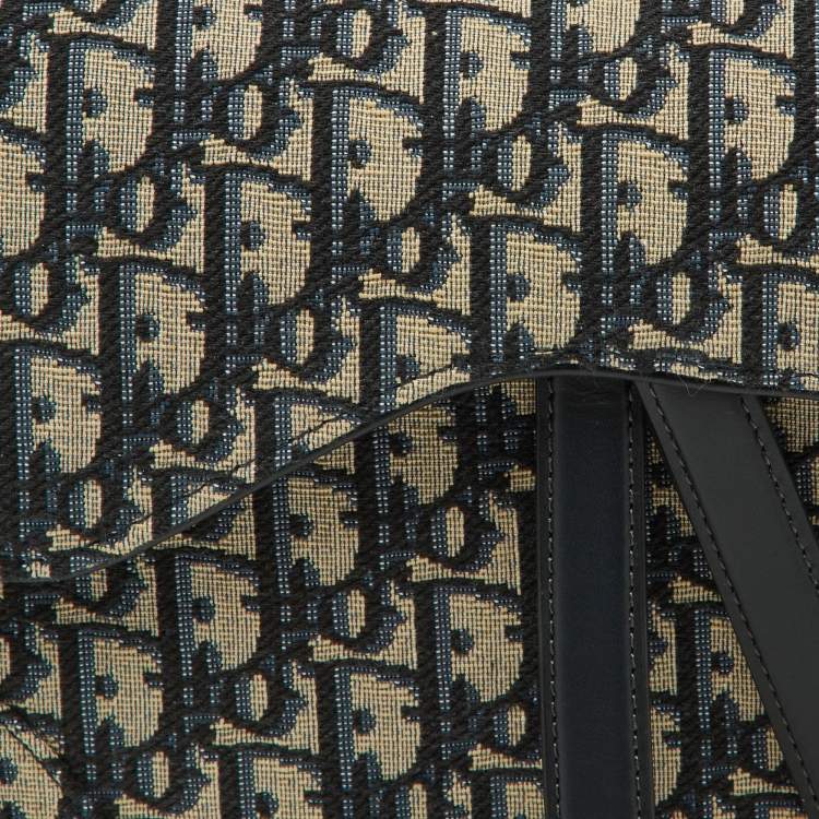 Pre Owned Dior Navy Blue Oblique Canvas and Leather Saddle Bag